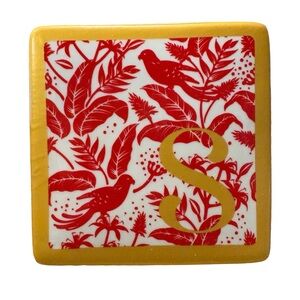 PINK SKY NWT Ceramic monogram initial lidded trinket box -initial S